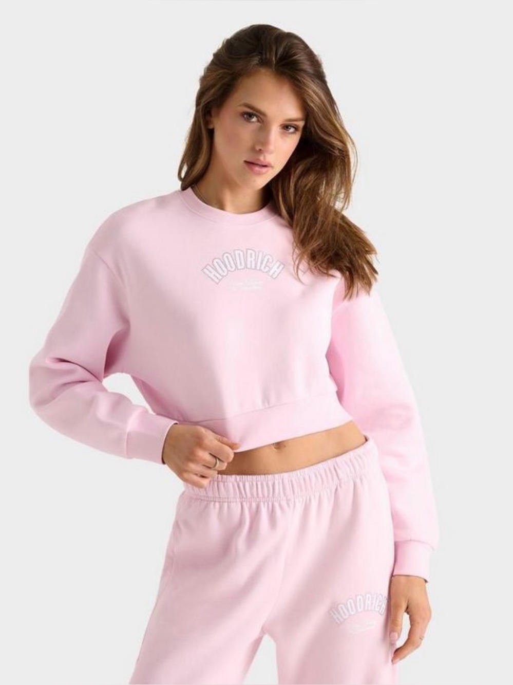Hoodrich women's Cherish bling cropped crewneck sweatshirt in light pink